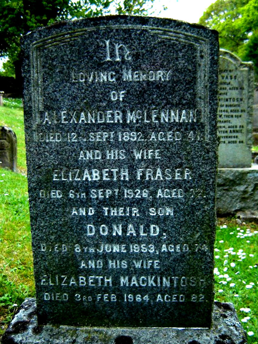 Photo of headstones/Alexander McLennan d1892 hdstn Cawdor Kirkyard